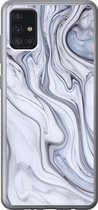 Geschikt voor Samsung Galaxy A52 5G hoesje - Marmer print - Wit - Zwart - Siliconen Telefoonhoesje