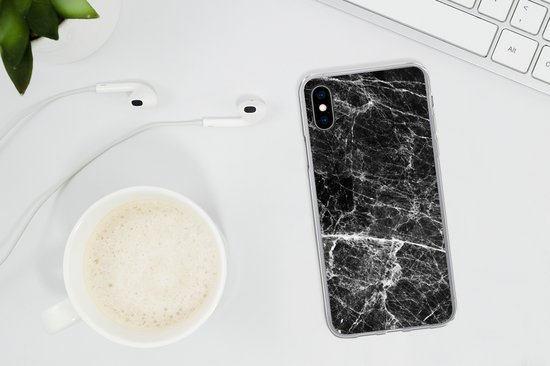 Coque iPhone Xs - Marbre - Pierre - Zwart - Siliconen