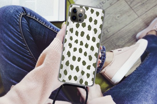 Coque avec cordon iPhone 13 Pro - Imprimé marbré - Pois - Vert - Siliconen - Bandoulière - Coque arrière avec cordon - Coque pour téléphone avec cordon - Coque avec corde