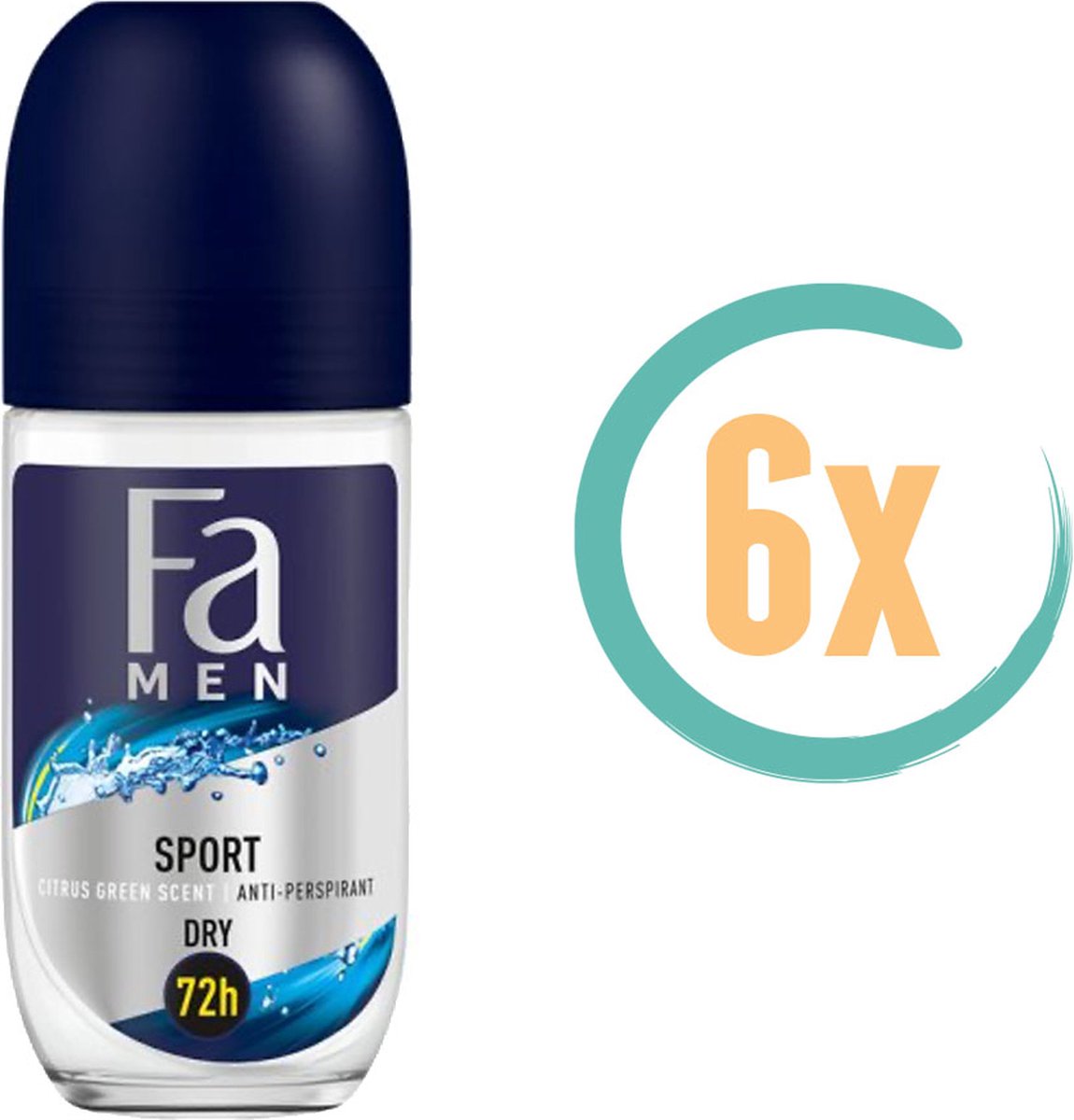 Goedkoopste Fa Men Sport Deodorant Roller - 72 uur Bescherming - 6 x 50 ml