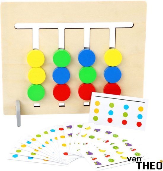 Afbeelding van het spel van Theo® Schuifspel - Hout - Logisch denken - Puzzel - Auto - Kleuren en Vormen - Spel voor Onderweg