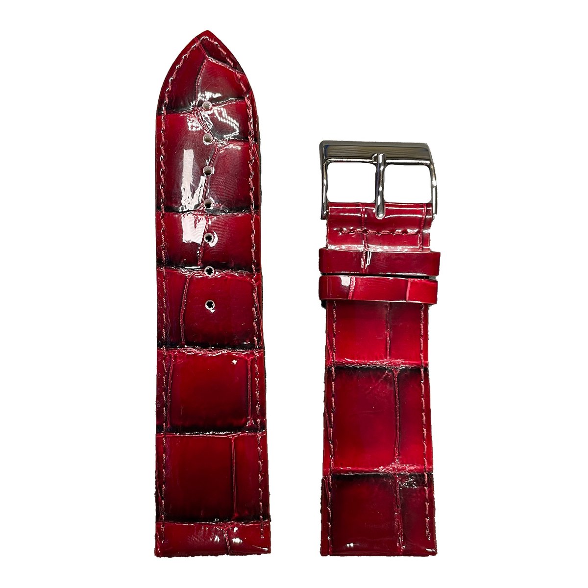 Horlogeband - 24mm - Glans Rood - Echt leer in croco print - Roestvrijstalen gesp