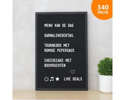 Live Deals Letterbord Cadeauset - Inclusief Houten Standaard & 340 Letters - Met Schaar & Opbergzakje - Memobord Vilt - 30x40 cm - Zwart
