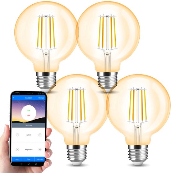 Milight Dual White 4 smart filament lampen met wifi-module - 7W - E27 fitting - G95 model amberkleurig - Slimme verlichting - Smart light - Smart lamp