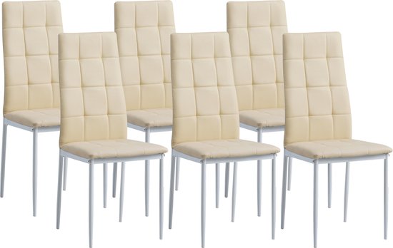 Albatros Eetkamerstoelen Rimini in Set van 6, Beige - Edele Italiaanse vormgeving - kunstlederen bekleding, comfortabele gestoffeerde stoel - Moderne keukenstoel, eetkamerstoel of eettafelstoel