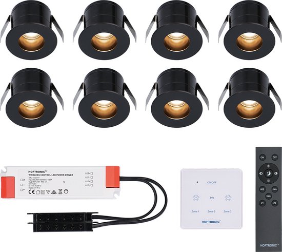 12x Cadiz - Mini spot encastrable LED 12V noir avec transformateur - 3 Watt  - Dimmable