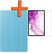 Hoes Geschikt voor Samsung Galaxy Tab S8 Hoes Tri-fold Tablet Hoesje Case Met Screenprotector - Hoesje Geschikt voor Samsung Tab S8 Hoesje Hardcover Bookcase - Lichtblauw