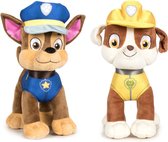 Paw Patrol knuffels setje van 2x karakters Chase en Rubble 27 cm - Kinder speelgoed hondjes cadeau