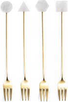 Oliva's - Gebaksvorkjes - Taartvorkjes - Kleine vorkjes - Set van 4 stuks - Goud / Wit