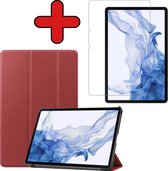 Hoes Geschikt voor Samsung Galaxy Tab S8 Plus Hoes Book Case Hoesje Trifold Cover Met Screenprotector - Hoesje Geschikt voor Samsung Tab S8 Plus Hoesje Bookcase - Donkerrood