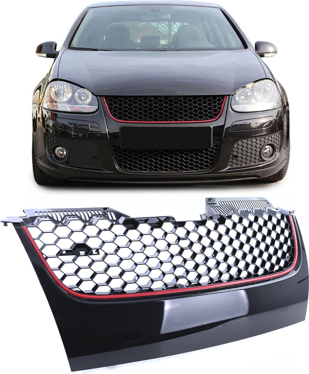 Geschikt voor Golf 5 GTI Embleemloze Sport Honingraat Grill met Rode