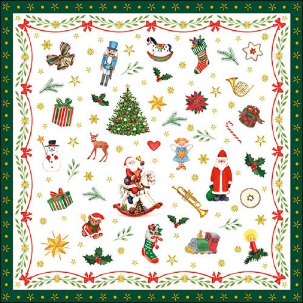 Papieren tafelkleed/tafellaken zwart inclusief kerst servetten - Kerstdiner tafel
