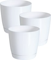 Set van 3x stuks plantenpotten/bloempotten kunststof rond glanzend parel wit dia 15.5 x hoogte 14 cm voor binnen/buiten