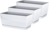 Set van 3x stuks plantenpotten/bloempotten kunststof glanzend parel wit 24 x 12 x 11 cm voor binnen/buiten