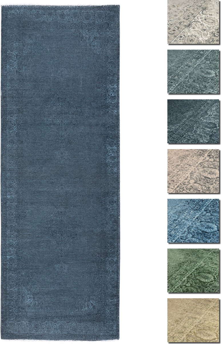 Kelim Vintage Vloerkleed - Blauw 80 X 145 cm - Premium Laagpolig Woonkamer Tapijt - Anti-Slip, Machinewasbaar & Super Zacht