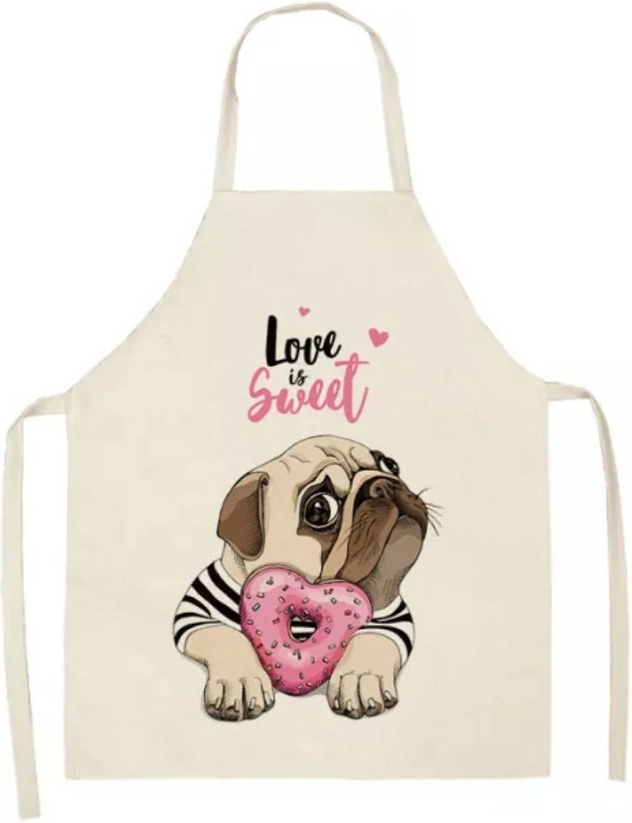 Keukenschort hondje - Love is sweet - Ook leuk als kerst cadeau - Kookschort - Voor een leuk moment in huis