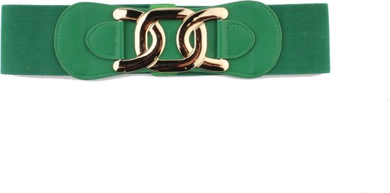 Lanie belt- Elastische taille riem - Imitatieleer - Brede jurk riem - Pu - knoopsluiting - Brass - Korset - Goudkleurig-Nikkel vrij - Groen