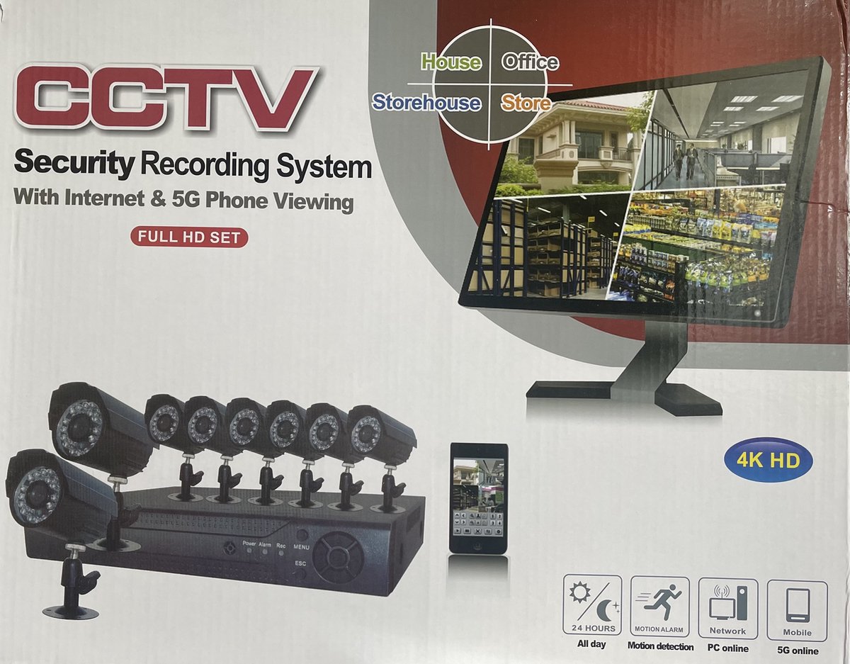Beveiligings camera set met 8 cameras zwarte CCTV
