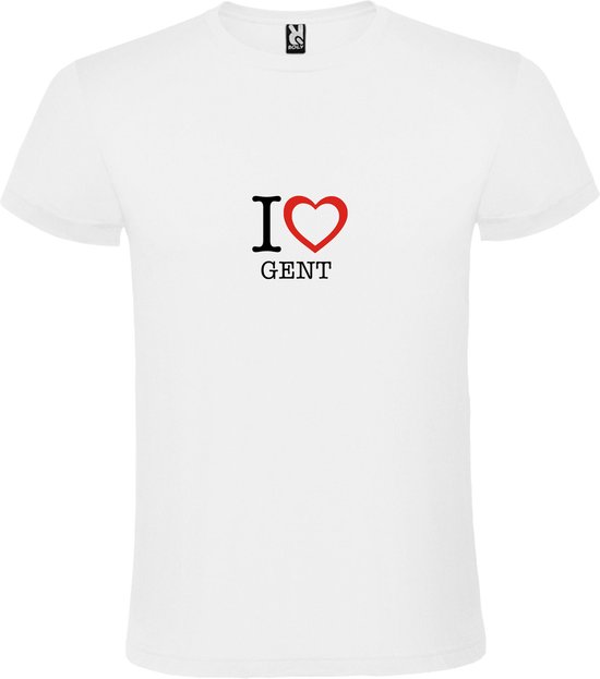 Wit T shirt met print van 'I love Gent' print Zwart / Rood size XXXL
