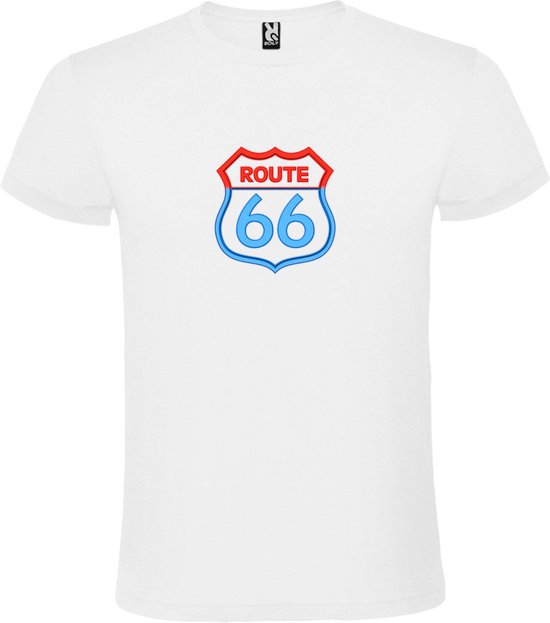 Wit T shirt met print van 'Route 66' print Zwart / Rood size S