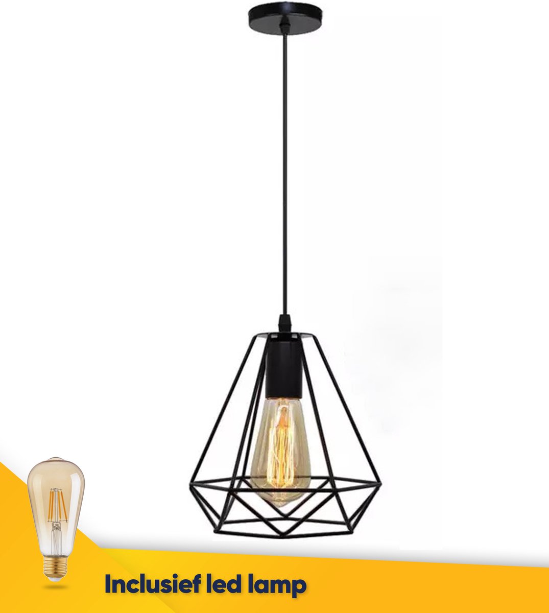 Hanglamp - led - retro - verlichting - plafonniere - inclusief - led lamp - vintage - industrieel - zwart - Ø20cm - wandlamp - e27