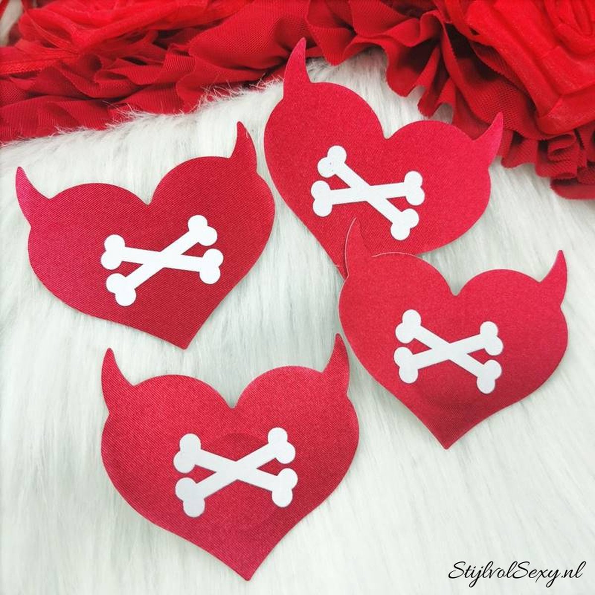 Rode hart duivel tepel stickers - Red heart devil pasties nipple covers