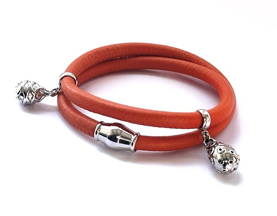 Jolla - bracelet wrap femme - argent - cuir - breloques - Basic Charm - Oranje