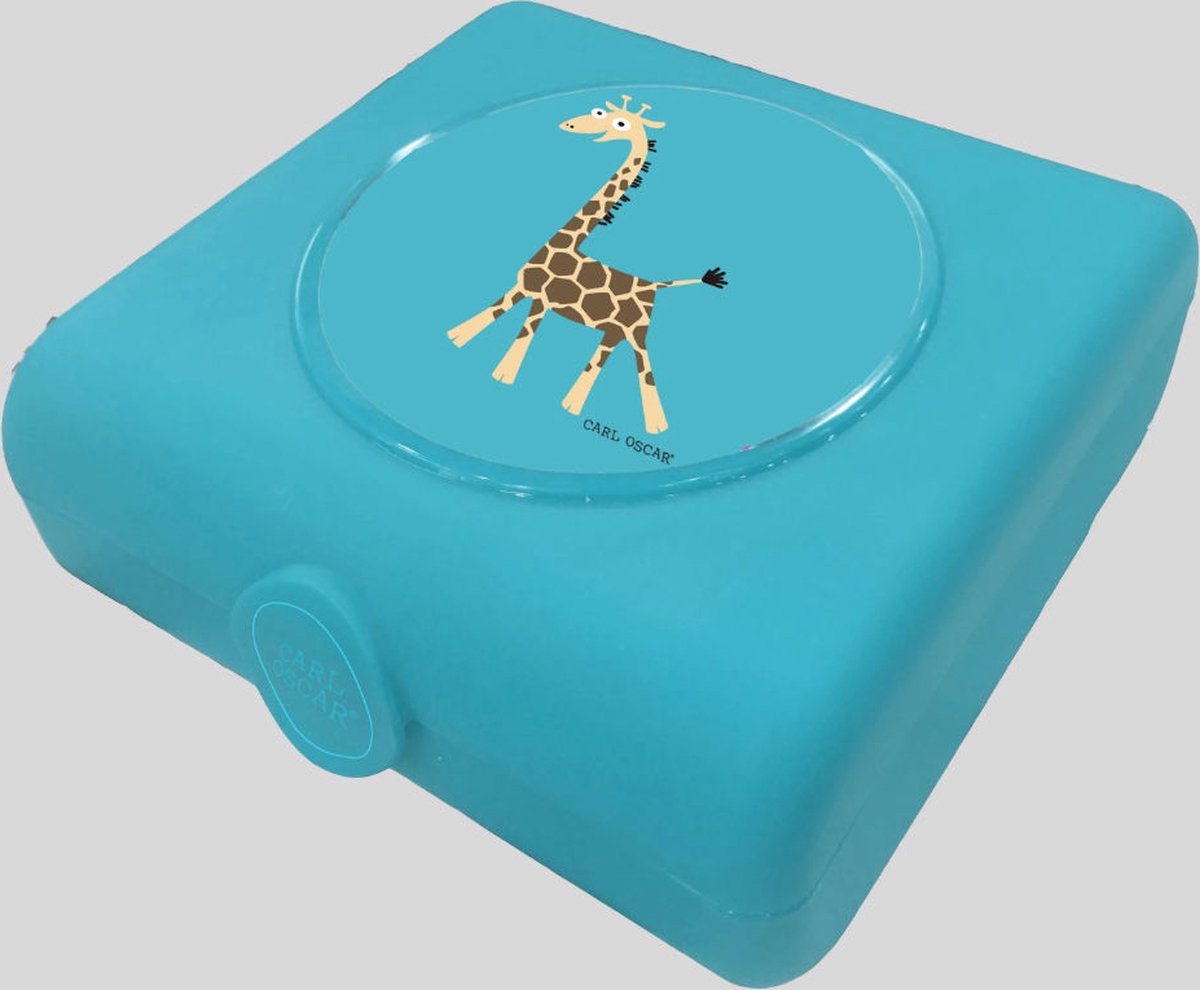 Carl Oscar Sandwich Box voor kinderen - kunststof - turquoise - giraf - 14.5 x 13.8 x 5.3 cm