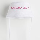 Bucket hat wit baby's en kinderen-met naam in roze-Maat 50/56