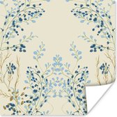 Poster Blauw - Beige - Pastel - Bladeren - 30x30 cm