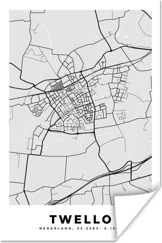 Poster Twello - Kaart - Stadskaart - Plattegrond - 20x30 cm