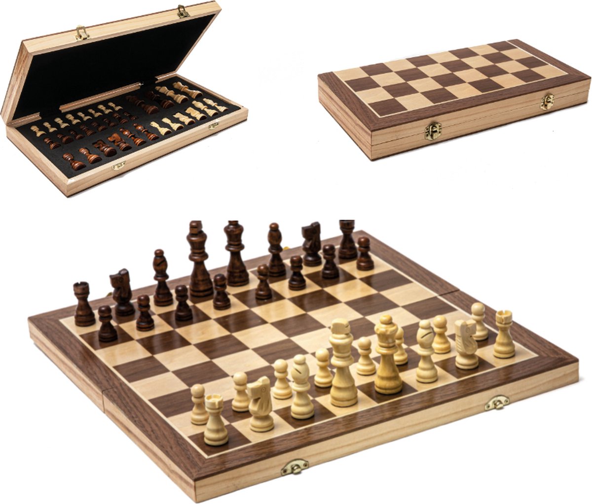 Magnetisch Schaakspel Opvouwbaar Schaakbord Schaakstukken Schaakset Hout Queen's Gambit