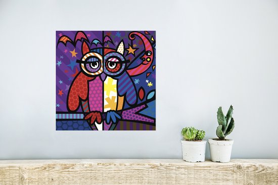 Poster 30x30 cm - Een illustratie van een uil in pop art - Posters - Kamer decoratie - Wanddecoratie woonkamer - Muurdecoratie slaapkamer