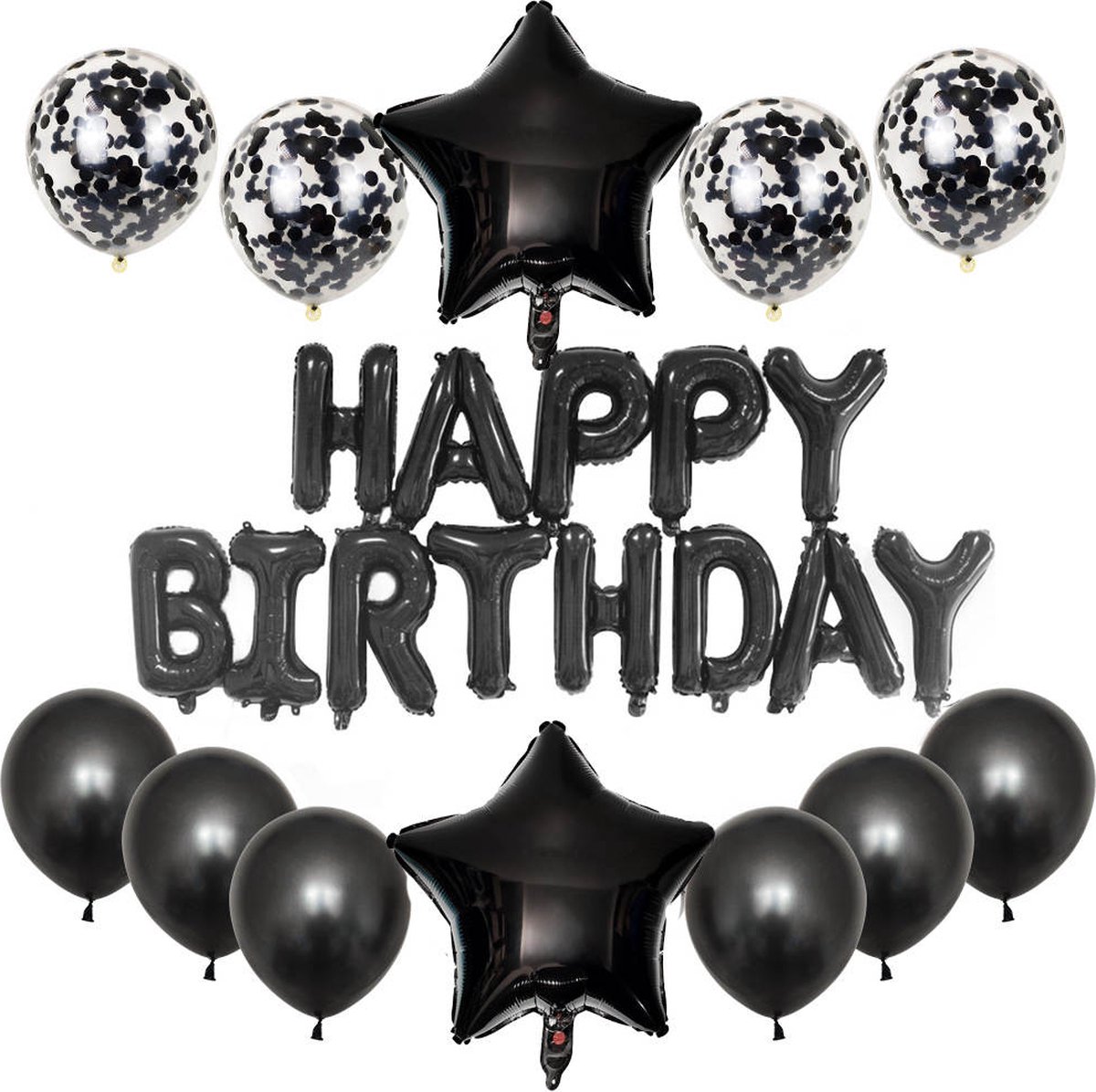 Ballon Mylar Étoile - Happy Birthday - Noir & Or 40cm : Ballons