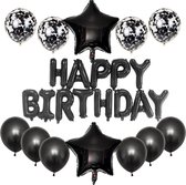 Joya Beauty® Happy Birthday Ballonnen Feestset Zwart | Verjaardag Folie Ballon | Feestversiering | Helium Ballon Slinger | Feest Decoratie | Versiering Pakket Verjaardag | Zwart