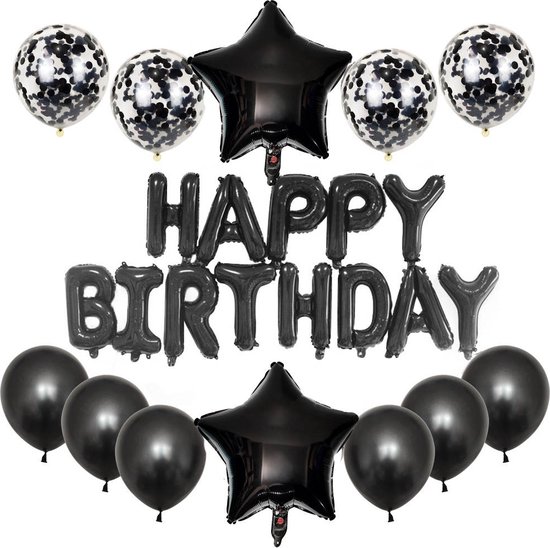 Joya Beauty® Happy Birthday Ballons Party Set Zwart, Ballon d'aluminium