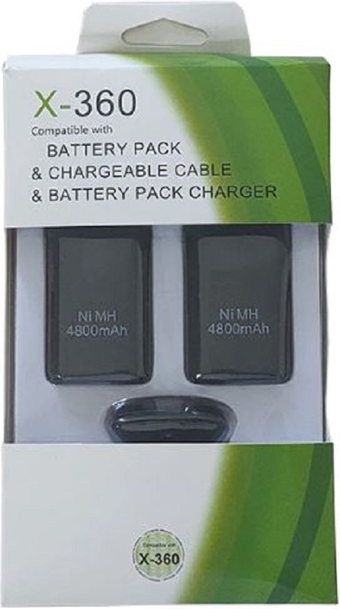 XBOX 360 batterij pack (2xbatterij +laadkabel) zwart