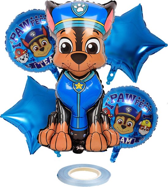Chase  - Paw Patrol Set - Helium - Ballonnen - Paw Patrol set 5 delig - Themaverjaardag - Kinderfeest - Versiering