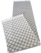 Kelim vloerkleed tapijtloper - Modern Grijs & Gebroken wit  - 80x300 cm - Katoen tapijt - Kilim - Keukenloper- Machinewasbaar