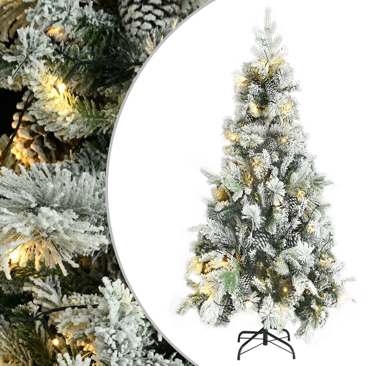 VidaLife Kerstboom met LED's, dennenappels en sneeuw 225 cm PVC en PE