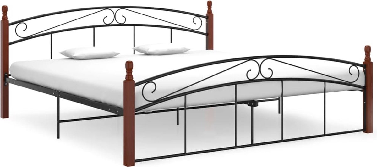VidaLife Bedframe metaal en massief eikenhout zwart 180x200 cm