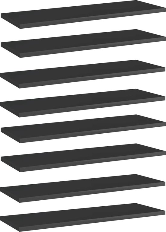 VidaLife Wandschappen 8 st 60x20x1,5 cm spaanplaat hoogglans zwart