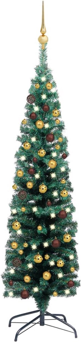 VidaLife Kunstkerstboom met LED's en kerstballen smal 120 cm groen