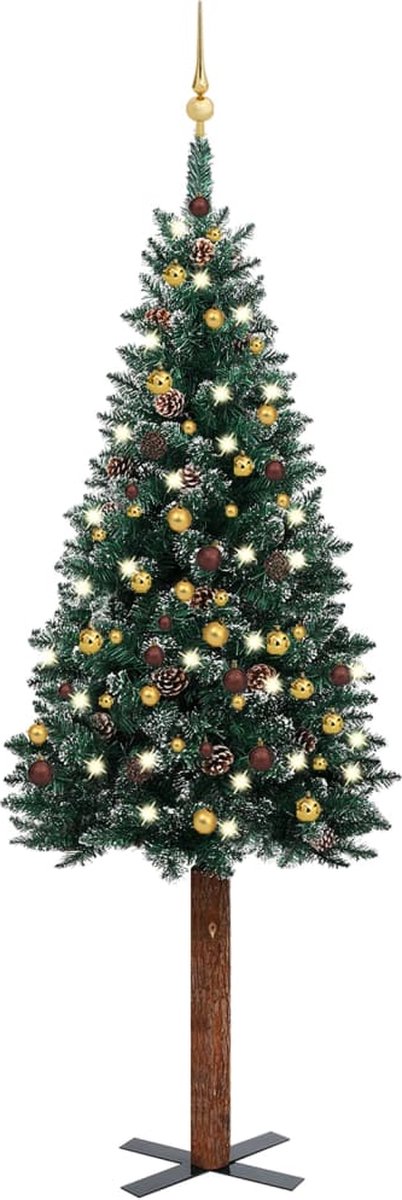 VidaLife Kerstboom met LED's en kerstballen smal 210 cm groen