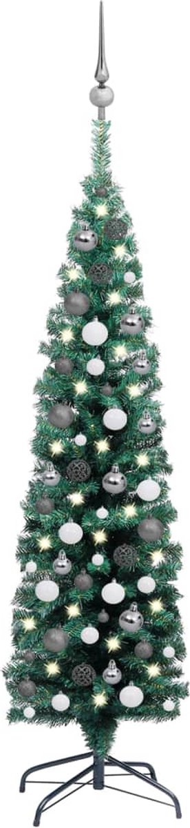 VidaLife Kunstkerstboom met LED's en kerstballen smal 150 cm groen