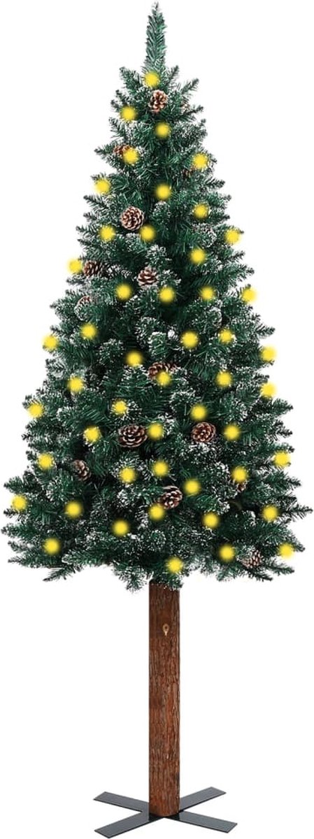 VidaLife Kerstboom met LED's en hout en witte sneeuw smal 210 cm groen