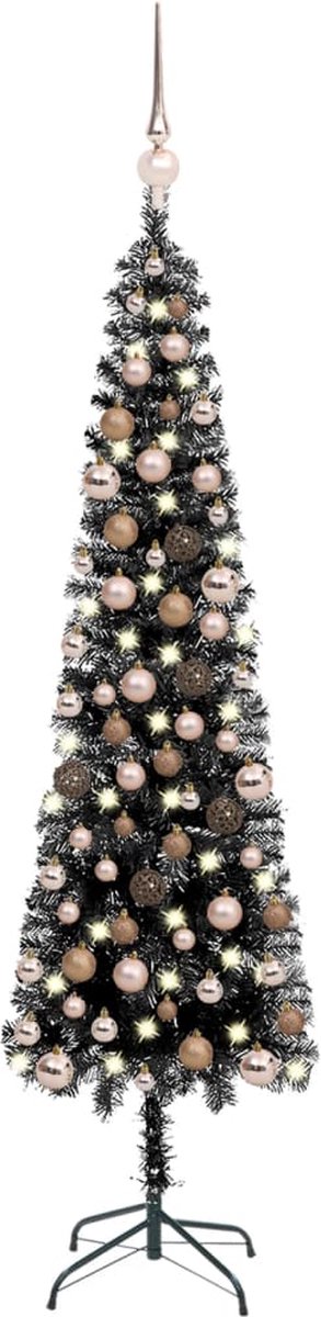 VidaLife Kerstboom met LED's en kerstballen smal 210 cm zwart
