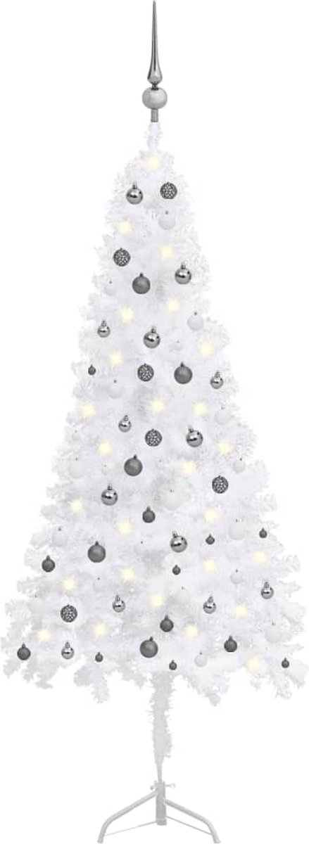 VidaLife Kunstkerstboom met LED's en kerstballen hoek 240 cm PVC wit