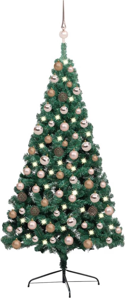 VidaLife Kunstkerstboom met LED's en kerstballen half 120 cm groen