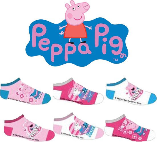 Peppa Pig Sneakersokken | 6 Paar | Blauw/Roze | Meisjes | Maat 27-30